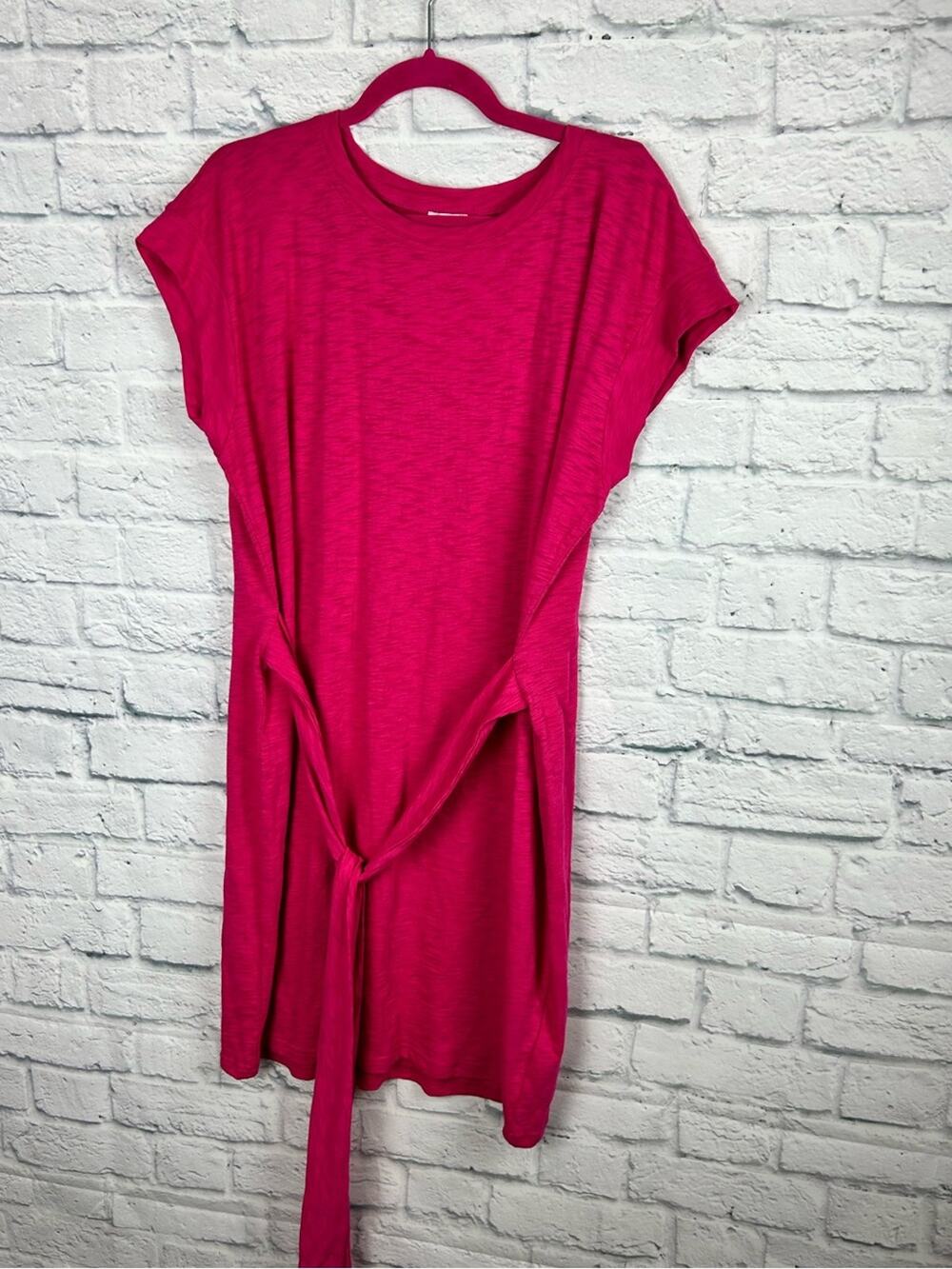 J.Crew Women’s Large Pink Cotton Tie Waist T-Shirt Dress Midi NWT